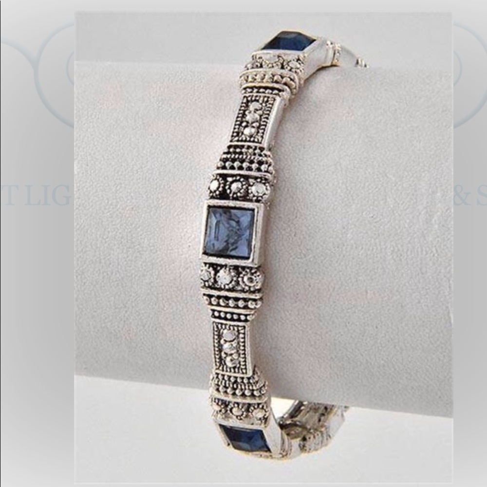 Light & Dark Blue Bangle Silver Bracelet
